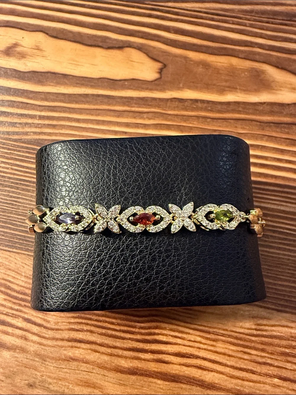 Gold Plated Multi-Stone Floral Zirconia Link Bracelet - Women Jewelry